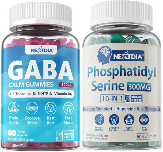 Phosphatidylserine and GABA Gummies Bundle - 240 Count Pack for Stress Relief and Focus Support