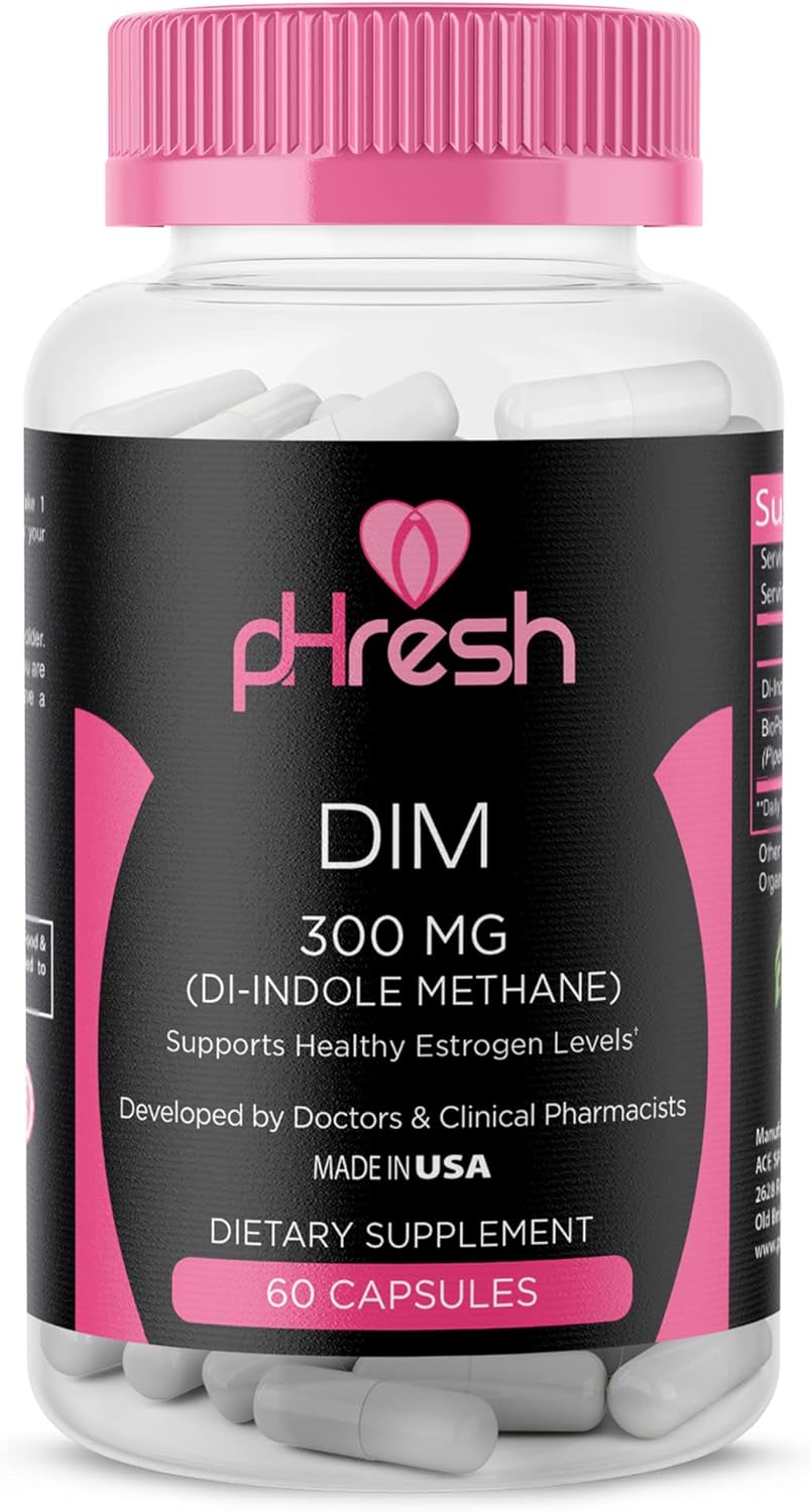 pHresh DIM Supplement for Women and Men - 300mg Estrogen Balance Support with Bioperine - Gluten-Free Diindolylmethane - Hormonal Acne Supplements - Made in USA