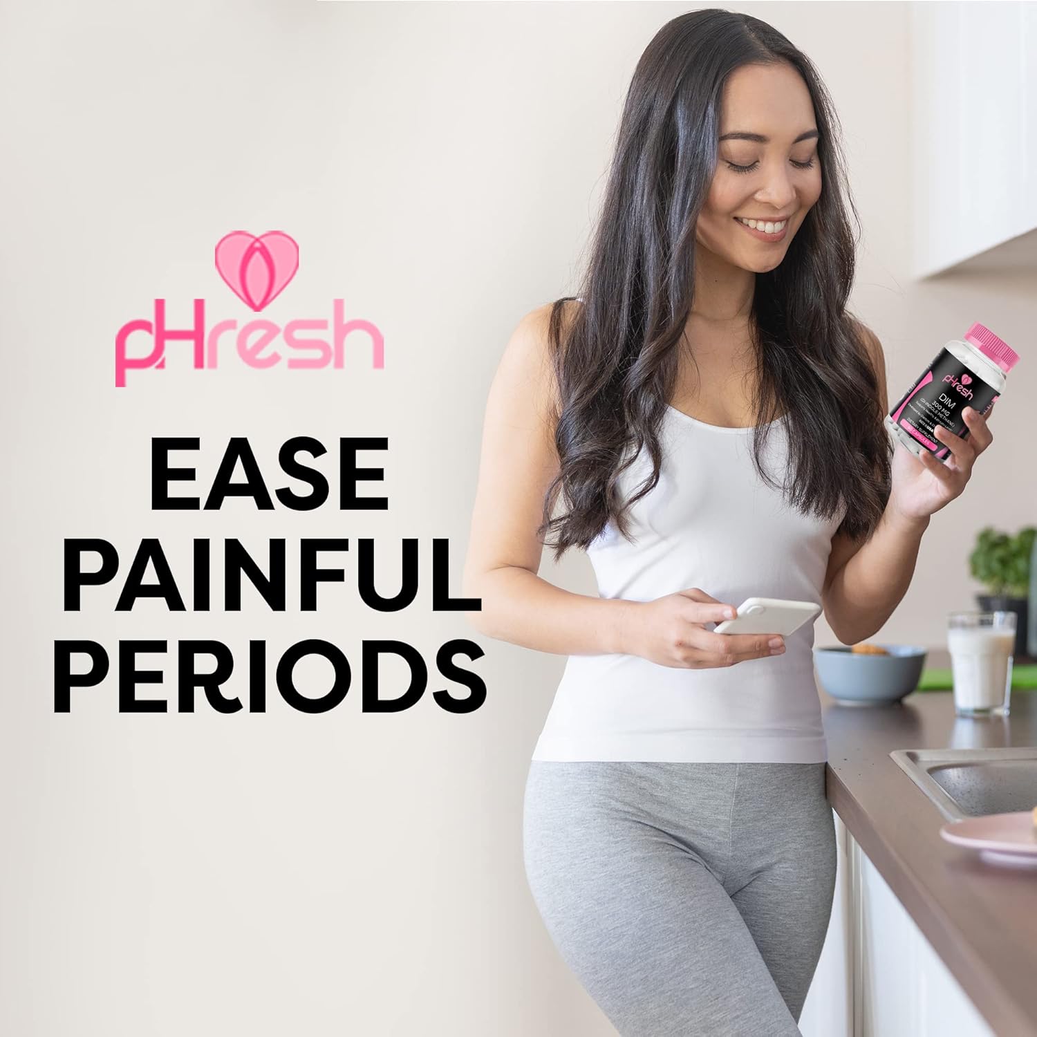 pHresh DIM Supplement for Women and Men - 300mg Estrogen Balance Support with Bioperine - Gluten-Free Diindolylmethane - Hormonal Acne Supplements - Made in USA