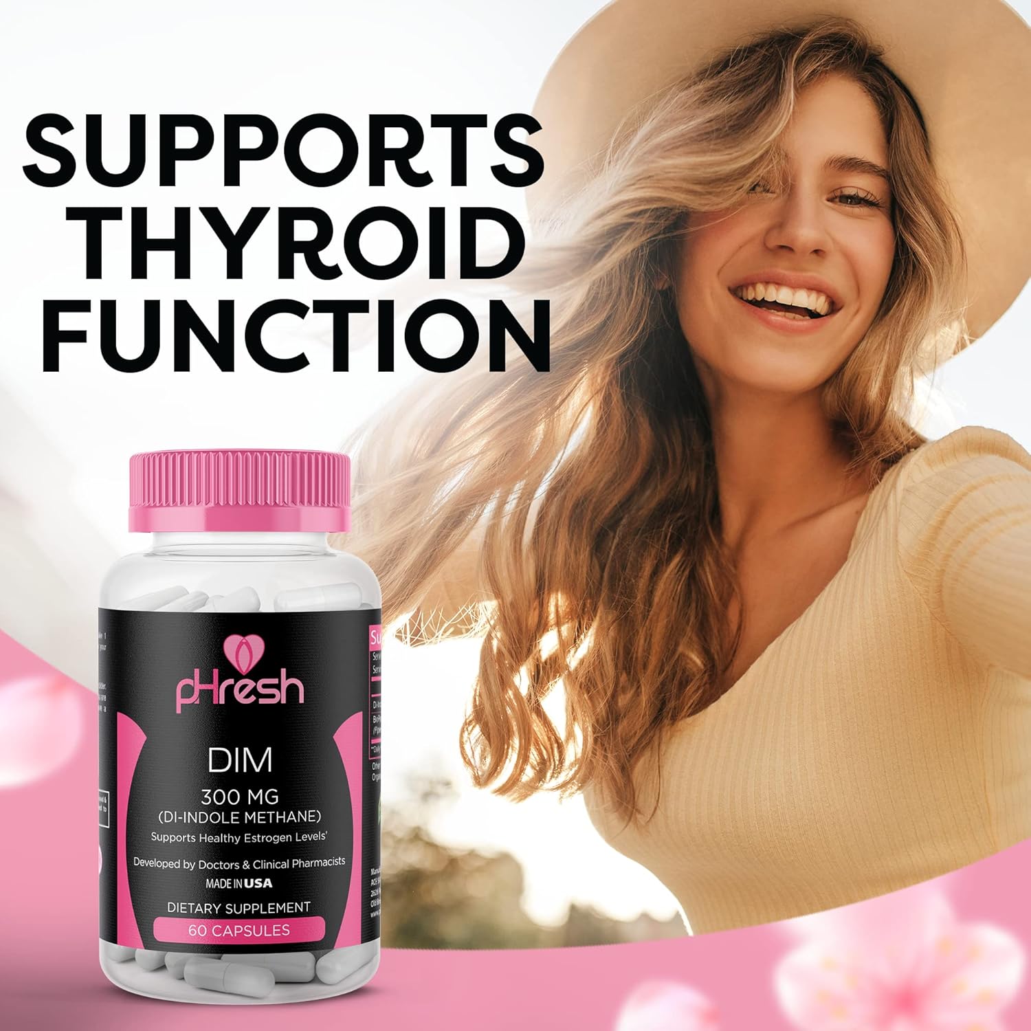 pHresh DIM Supplement for Women and Men - 300mg Estrogen Balance Support with Bioperine - Gluten-Free Diindolylmethane - Hormonal Acne Supplements - Made in USA