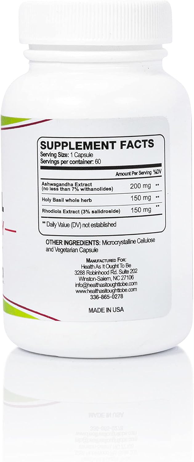 Physician Formulated Adrenal Syn3rgy Supplement with Ashwagandha, Holy Basil, Rhodiola - 60 Capsules for Optimal Health