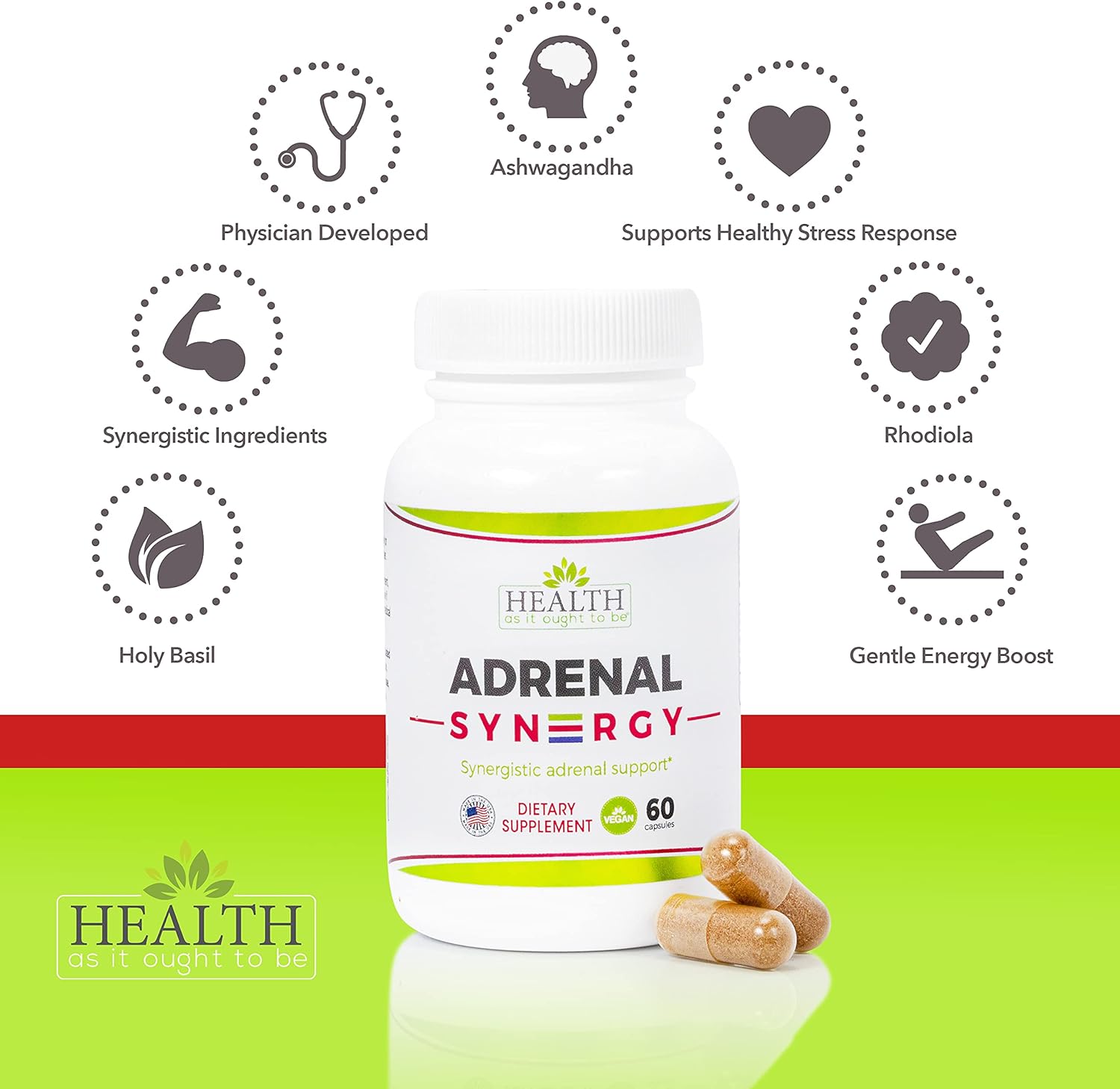 Physician Formulated Adrenal Syn3rgy Supplement with Ashwagandha, Holy Basil, Rhodiola - 60 Capsules for Optimal Health