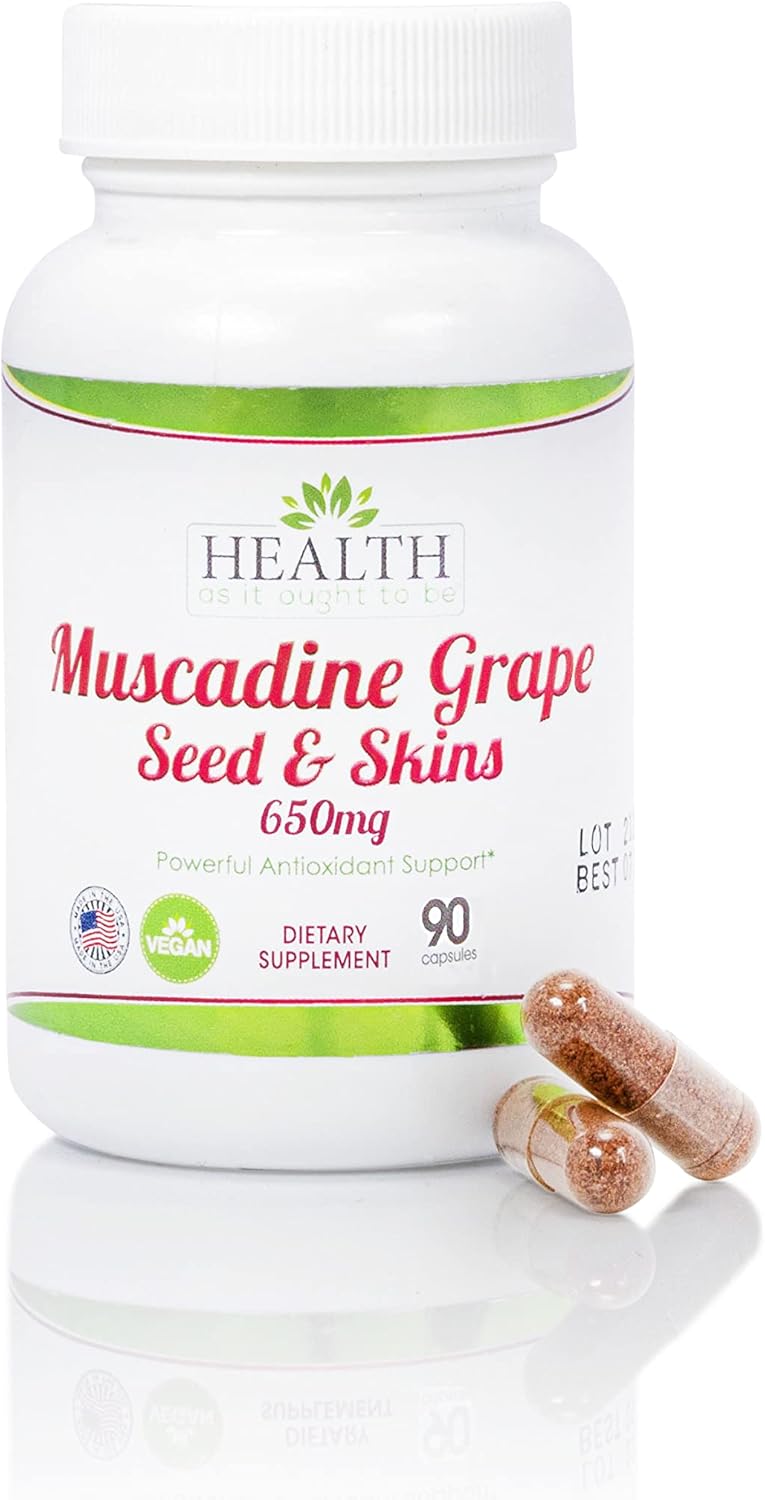 Physician Formulated Muscadine Grape Seed & Skins Supplement for Powerful Antioxidant Support | 650mg Capsules for Enhanced Health | 90 Count