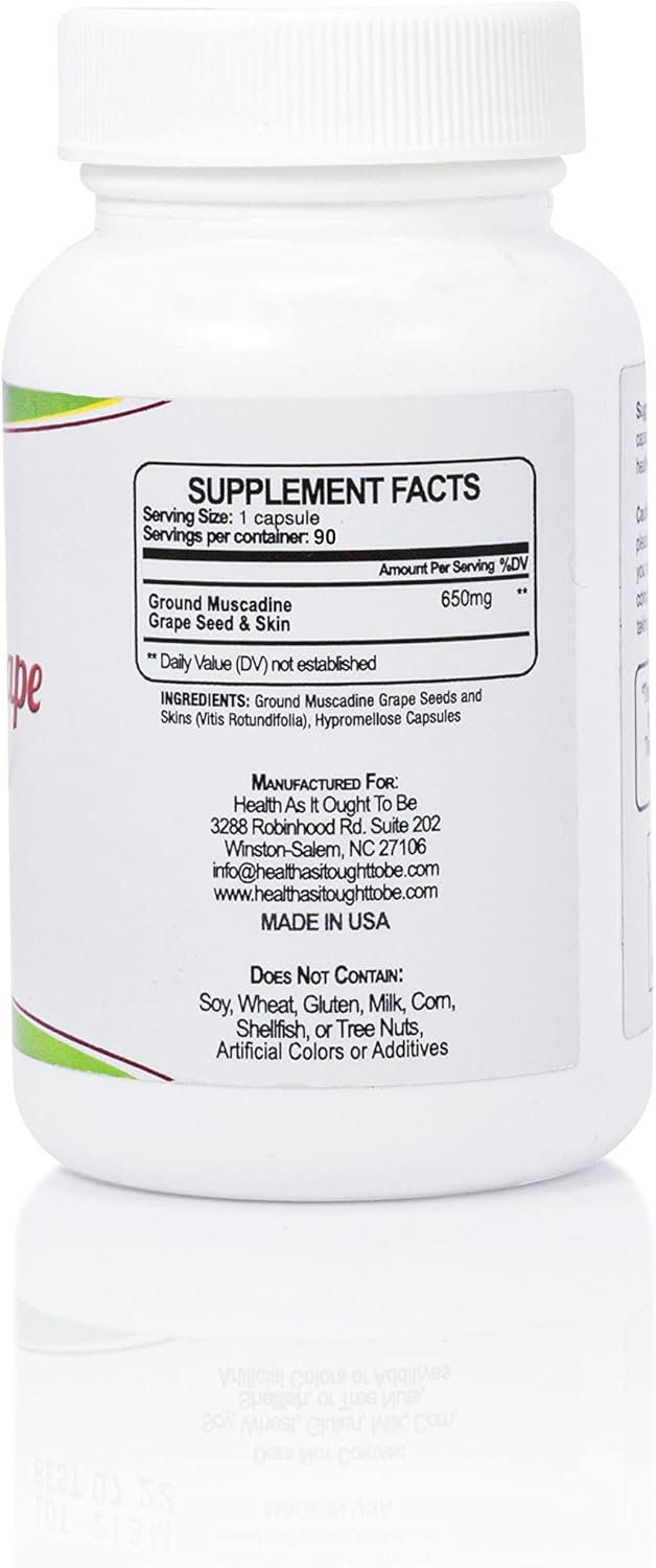 Physician Formulated Muscadine Grape Seed & Skins Supplement for Powerful Antioxidant Support | 650mg Capsules for Enhanced Health | 90 Count