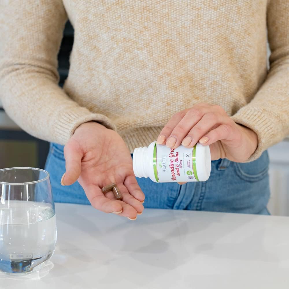 Physician Formulated Muscadine Grape Seed & Skins Supplement for Powerful Antioxidant Support | 650mg Capsules for Enhanced Health | 90 Count