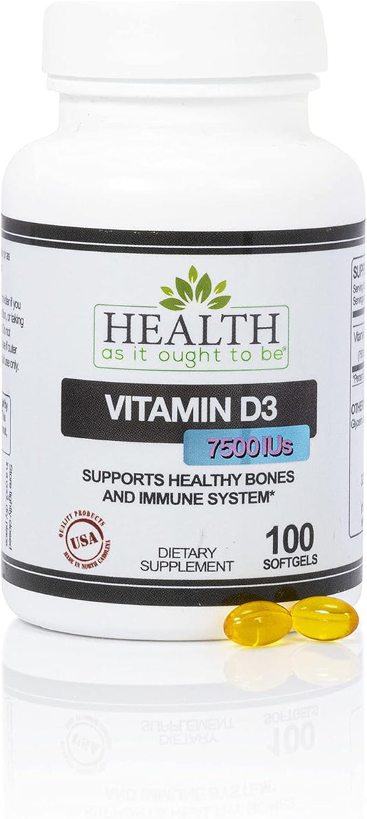 Physician Formulated Vitamin D|3 7500 IUs Supplement for Healthy Bones & Immune System | 100 Softgels