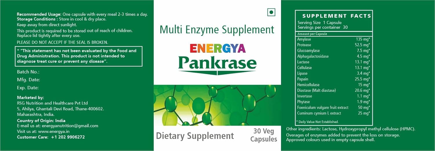 Physician Trusted Energya Pankrase: 12 Digestive Enzymes for Gas, Bloating, Enhanced Digestion & Nutrient Absorption | Advanced Processing for Enzyme Action