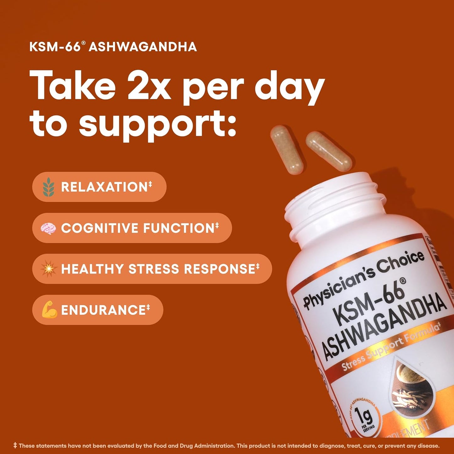 Physician's CHOICE KSM-66 Ashwagandha Root Extract Capsules - Stress & Mood Support - 1,000 MG - Clinically Studied - 5% Withanolides - 60 Caps
