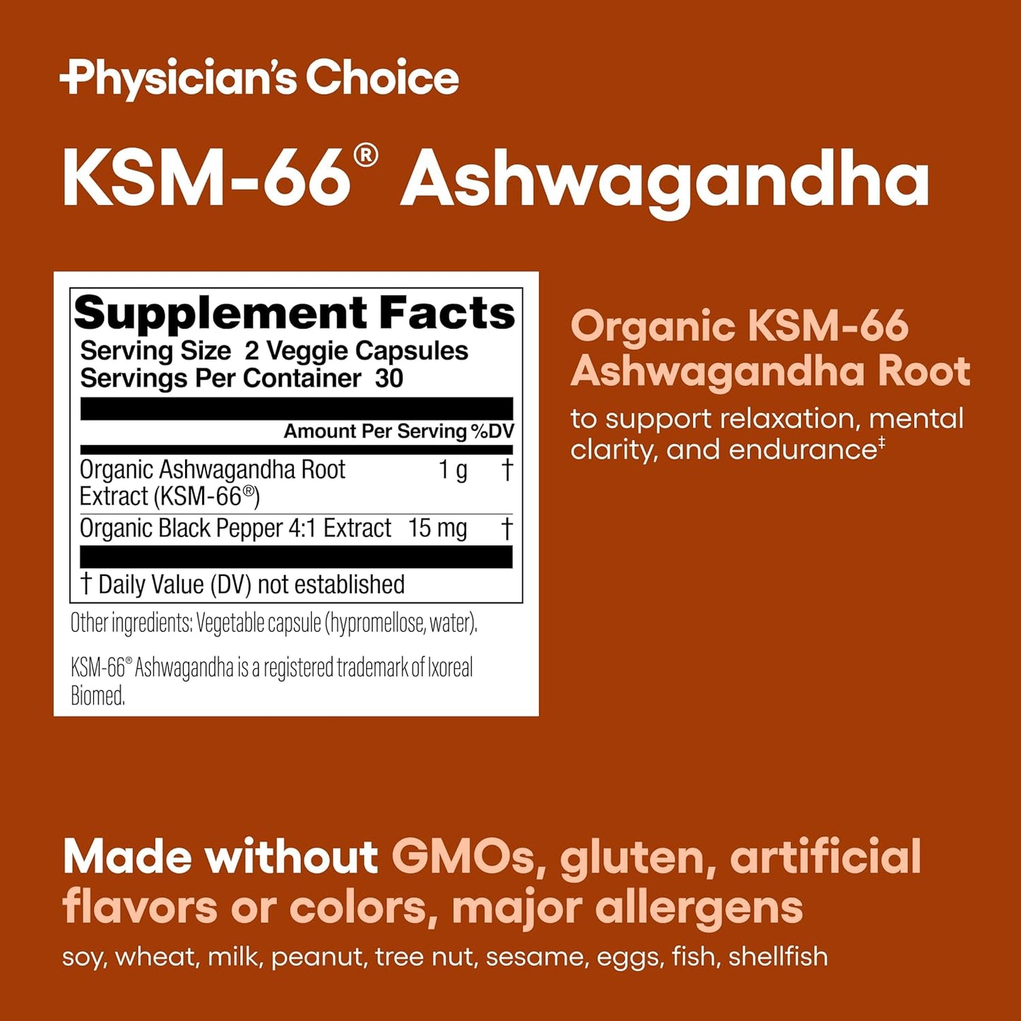 Physician's CHOICE KSM-66 Ashwagandha Root Extract Capsules - Stress & Mood Support - 1,000 MG - Clinically Studied - 5% Withanolides - 60 Caps