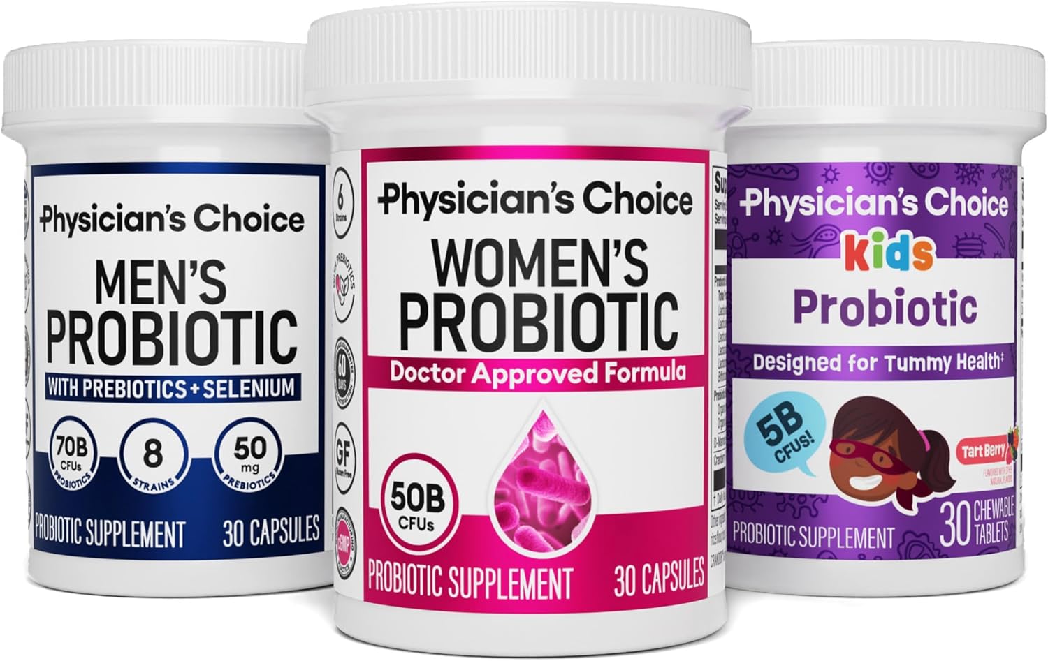 Physician's CHOICE Probiotic Family Bundle - Women's, Kids, and Men's Probiotics (90ct total)