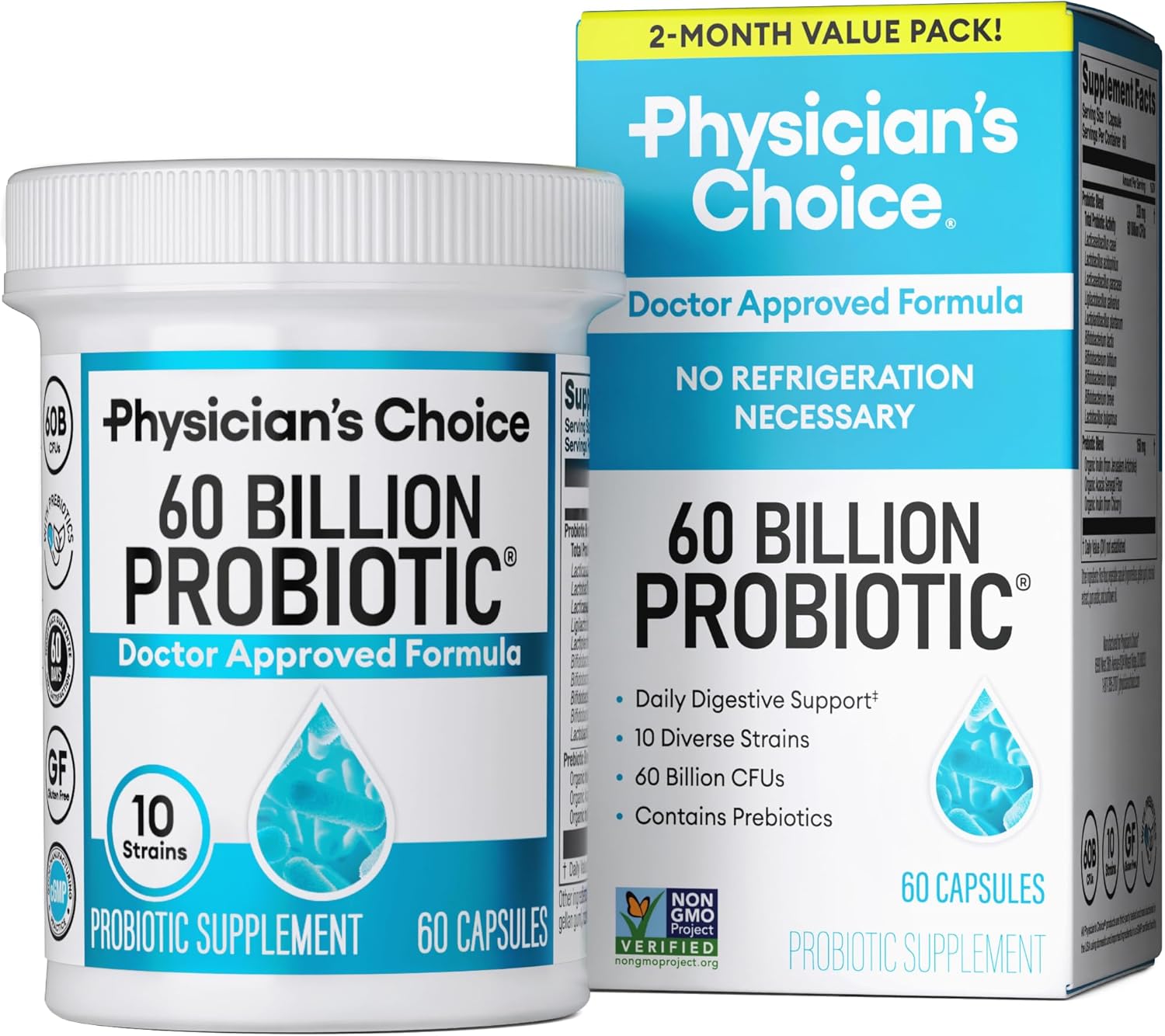 Physician's CHOICE Probiotics 60 Billion CFU with Organic Prebiotics for Immune & Digestive Health - Supports Gut Issues - 60ct Bottle for Men & Women