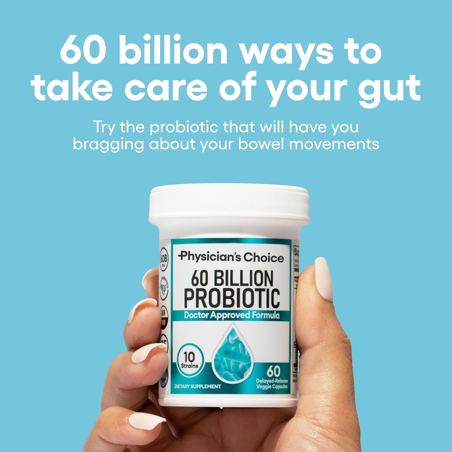 Physician's CHOICE Probiotics 60 Billion CFU with Organic Prebiotics for Immune & Digestive Health - Supports Gut Issues - 60ct Bottle for Men & Women