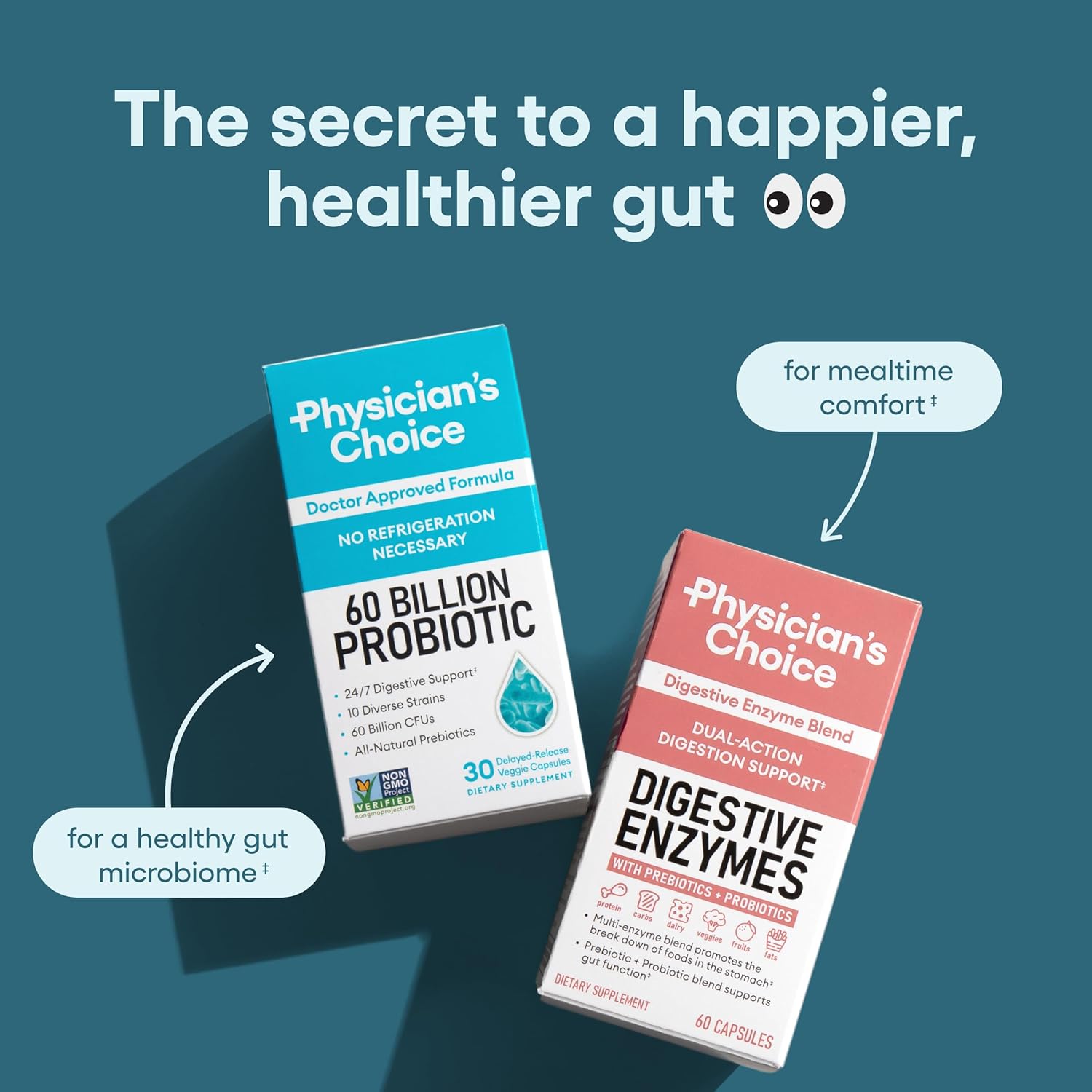 Physician's CHOICE Probiotics 60 Billion CFU with Organic Prebiotics for Immune & Digestive Health - Supports Gut Issues - 60ct Bottle for Men & Women