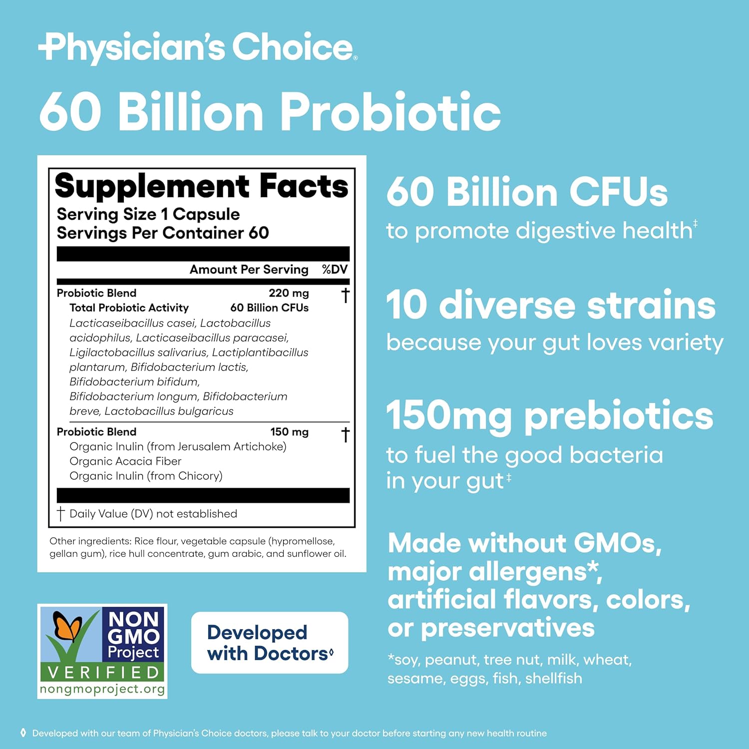 Physician's CHOICE Probiotics 60 Billion CFU with Organic Prebiotics for Immune & Digestive Health - Supports Gut Issues - 60ct Bottle for Men & Women