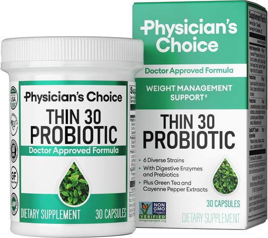 Physician's CHOICE Probiotics with Cayenne & Green Tea for Weight Management - 6 Strains, Prebiotics - Supports Gut Health - 30 CT