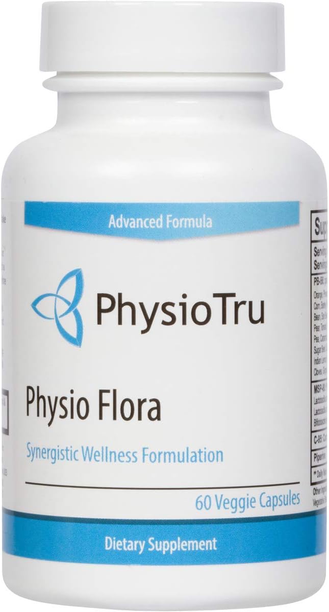 PhysioTru Physio Flora Capsules with Curcumin, Piperine, Probiotics, and Prebiotics for Gut Health - 240 Veggie Capsules