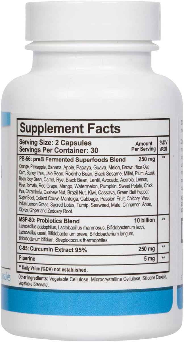 PhysioTru Physio Flora Capsules with Curcumin, Piperine, Probiotics, and Prebiotics for Gut Health - 240 Veggie Capsules