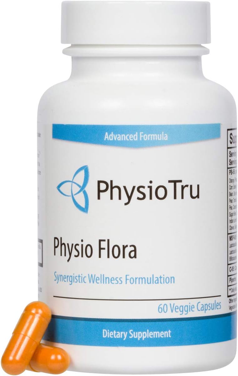 PhysioTru Physio Flora Capsules with Curcumin, Piperine, Probiotics, and Prebiotics for Gut Health - 240 Veggie Capsules