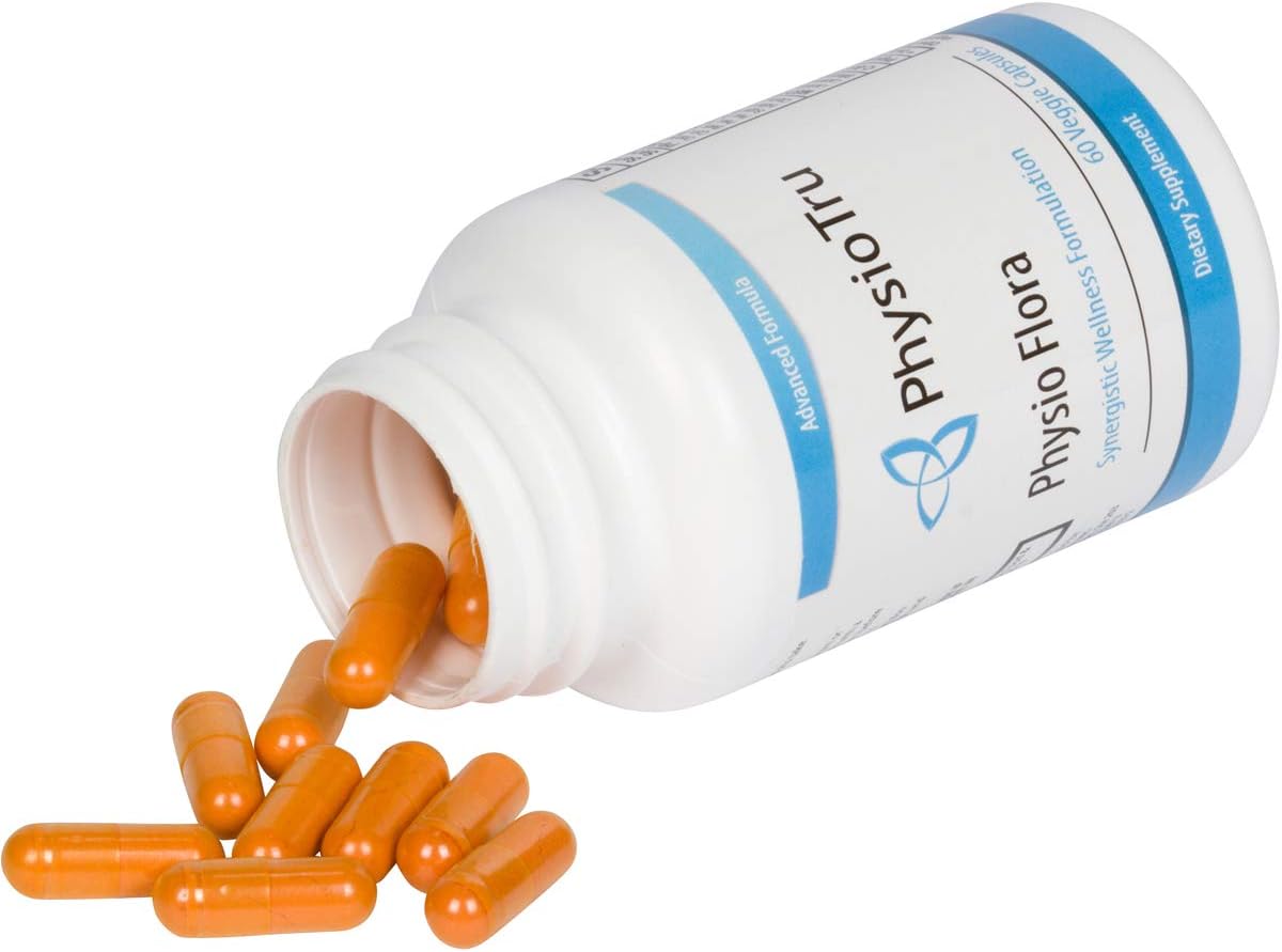 PhysioTru Physio Flora Capsules with Curcumin, Piperine, Probiotics, and Prebiotics for Gut Health - 240 Veggie Capsules