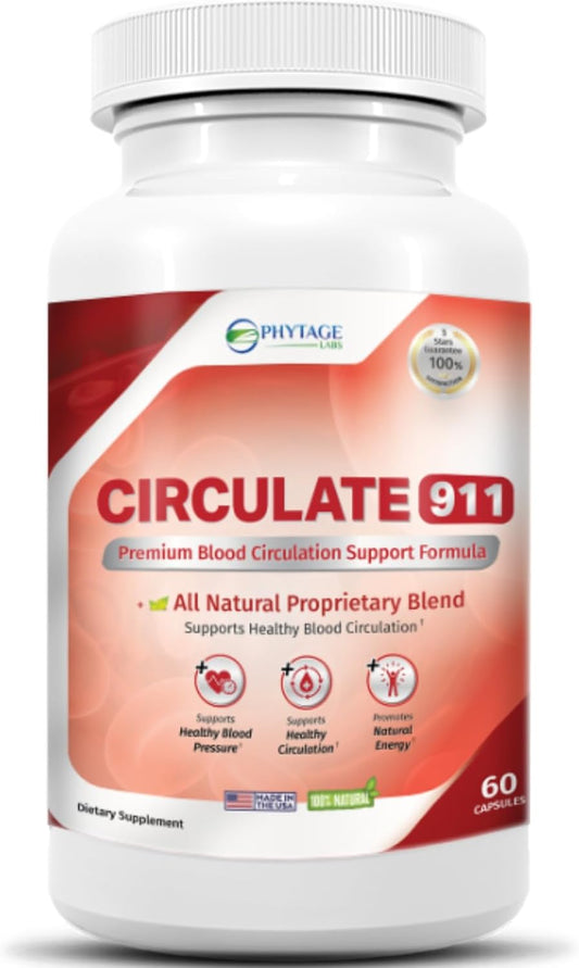 Phytage Labs Circulate 911 Supplement - Natural Antioxidant for Blood Flow & Immune Support - 60 Capsules