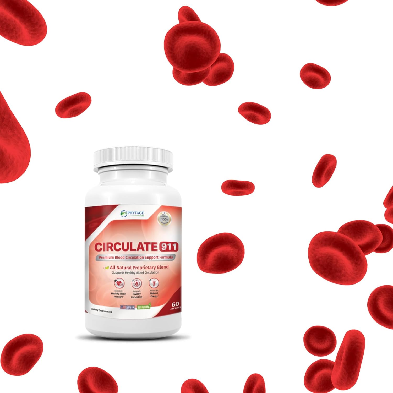 Phytage Labs Circulate 911 Supplement - Natural Antioxidant for Blood Flow & Immune Support - 60 Capsules