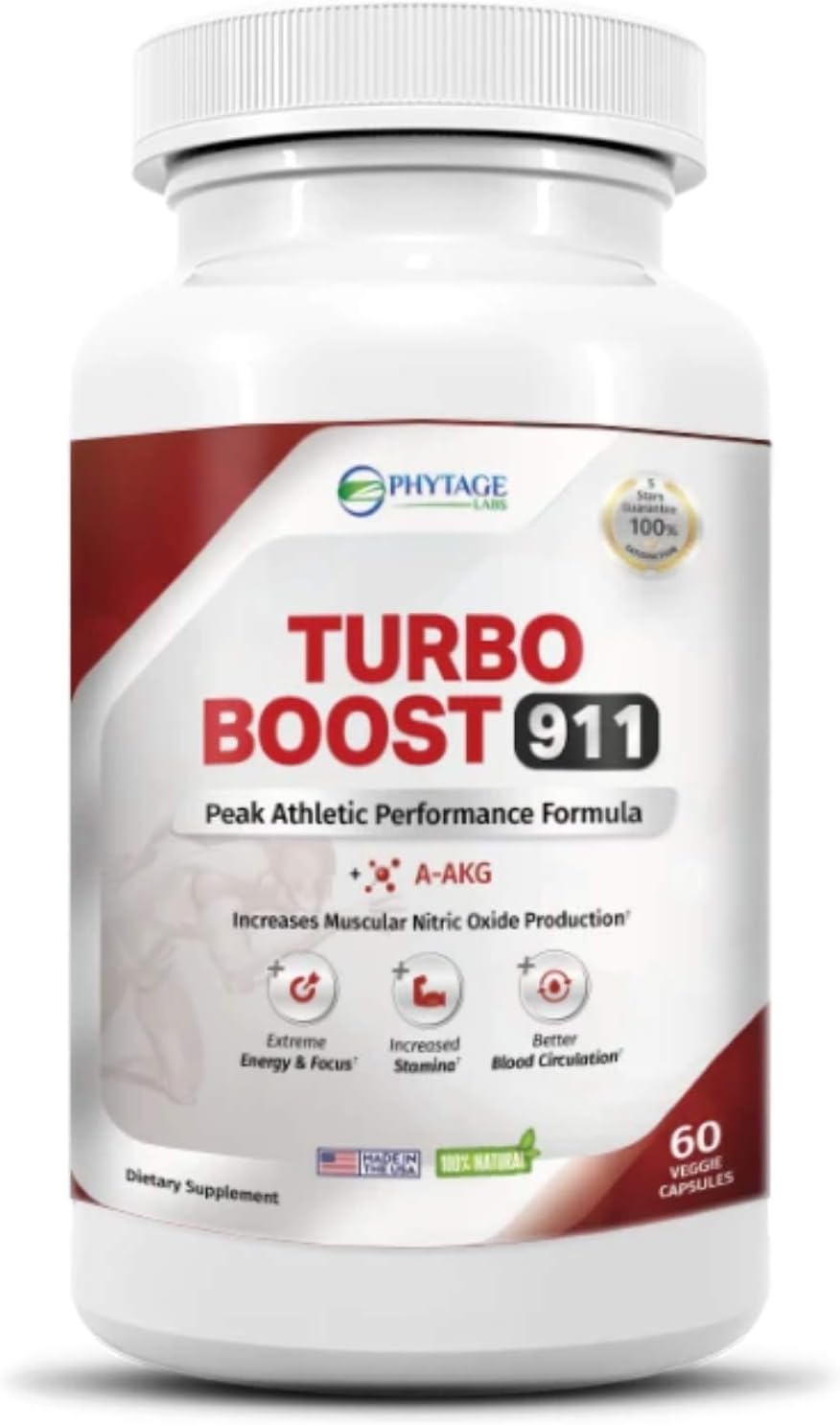 Phytage Labs Turbo Boost 911 Nitric Oxide Booster for Circulation, Energy, Mental Focus - 60 Capsules