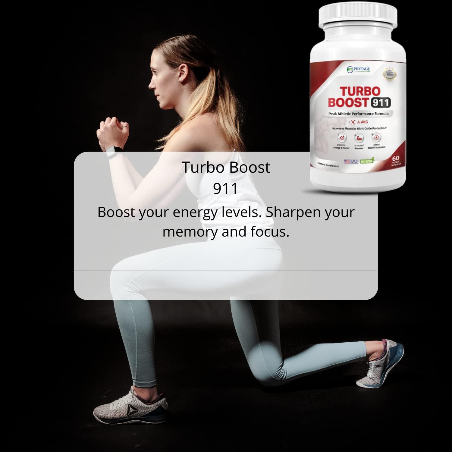 Phytage Labs Turbo Boost 911 Nitric Oxide Booster for Circulation, Energy, Mental Focus - 60 Capsules