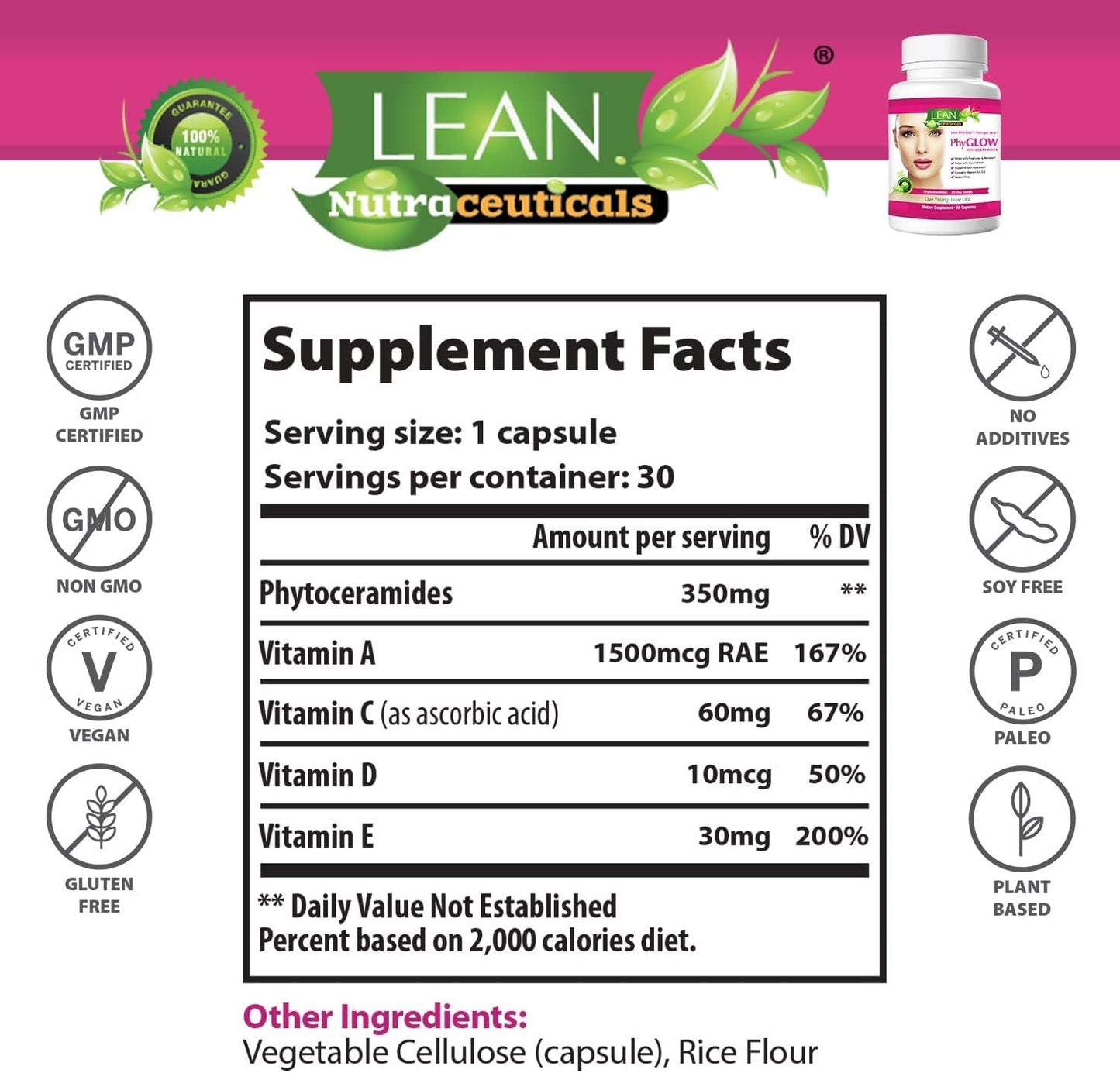 Phytoceramides 350mg Supplement with Multivitamins for Skin Hydration and Anti-Aging Support - 30 Capsules