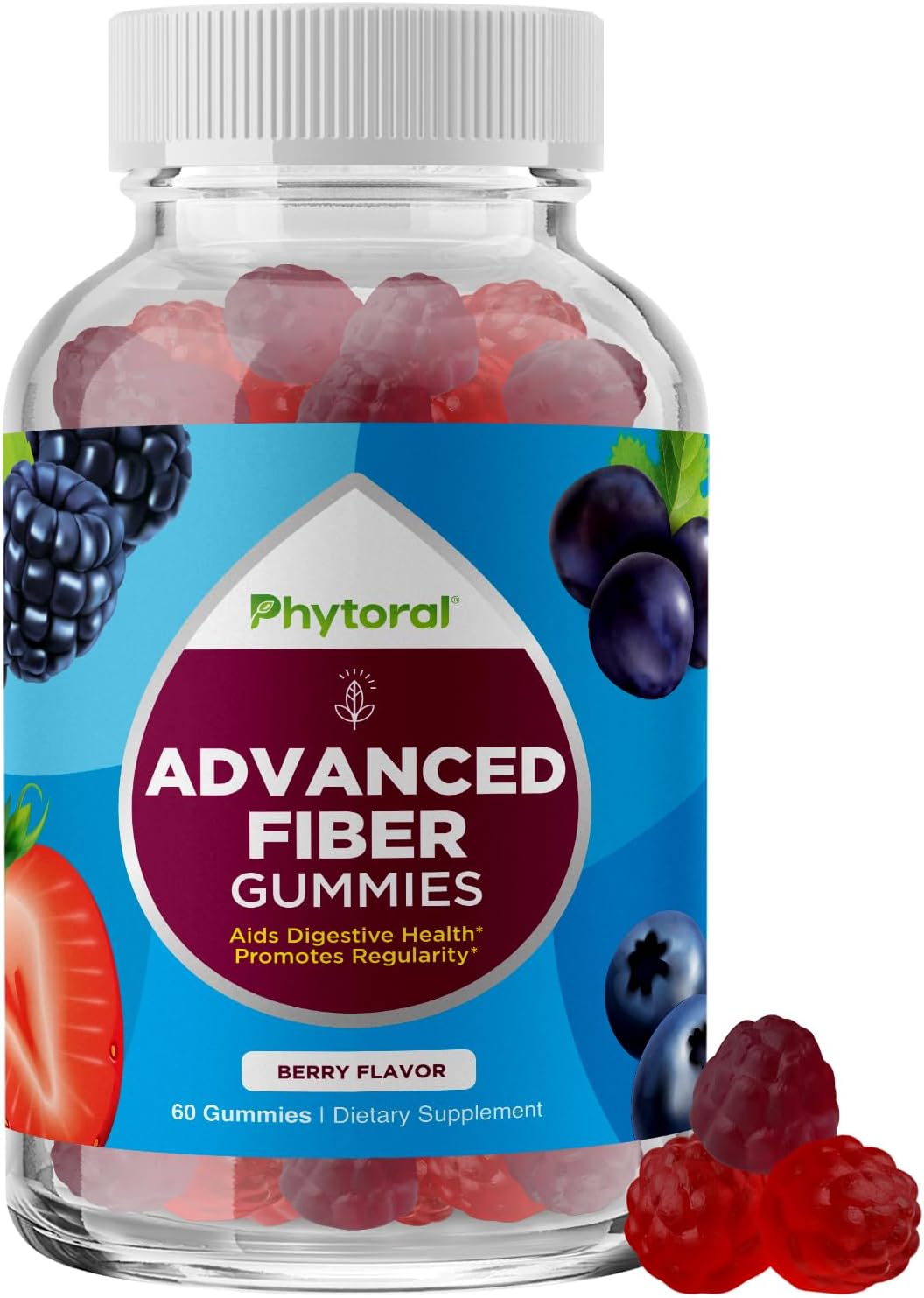 Phytoral Sugar Free Fiber Gummies - Prebiotic Supplement for Digestive Health - Vegan Kosher Gluten Free Immune Support - 60 Count