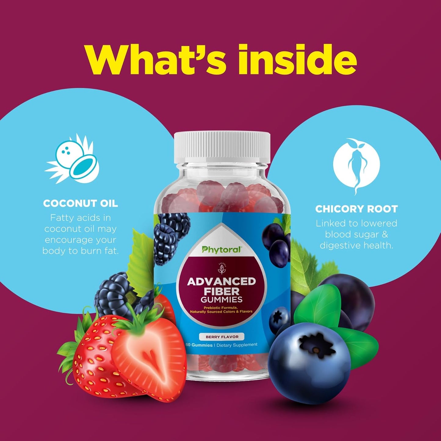 Phytoral Sugar Free Fiber Gummies - Prebiotic Supplement for Digestive Health - Vegan Kosher Gluten Free Immune Support - 60 Count