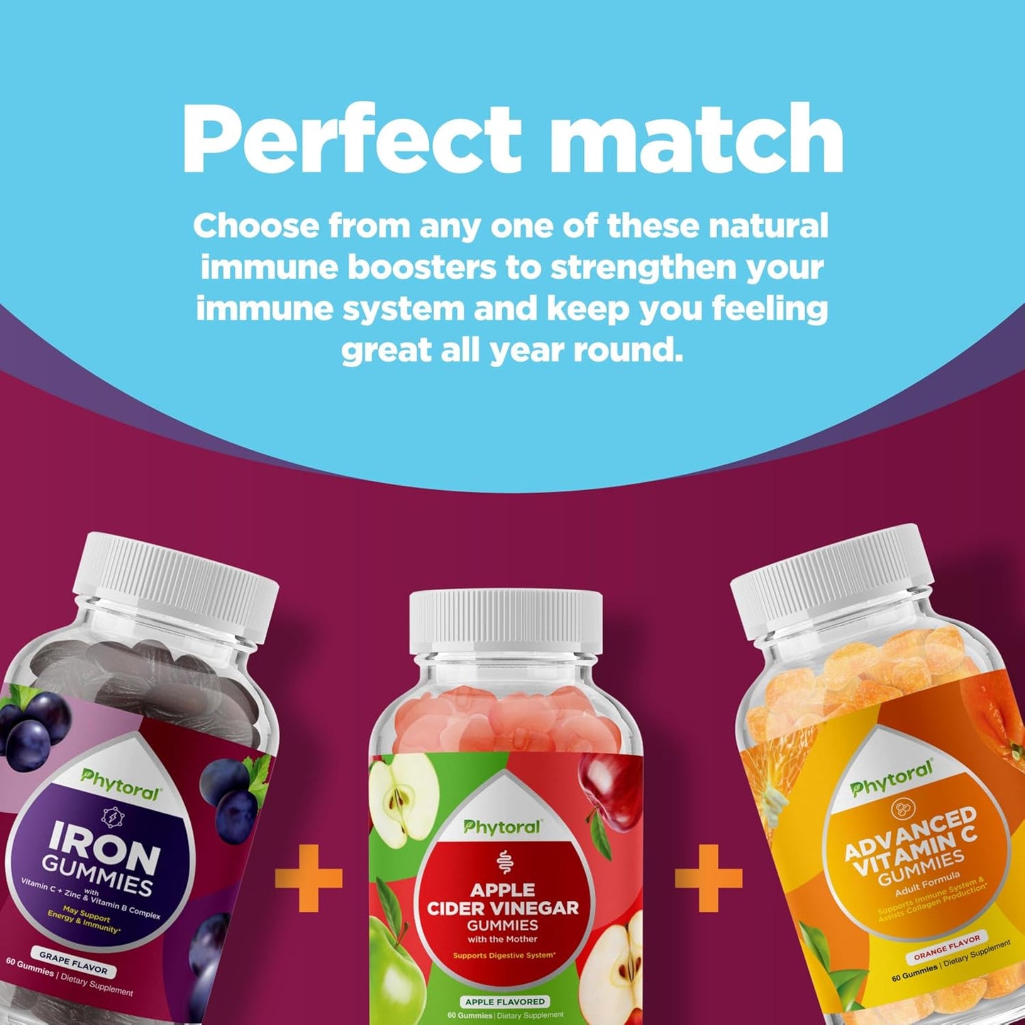 Phytoral Sugar Free Fiber Gummies - Prebiotic Supplement for Digestive Health - Vegan Kosher Gluten Free Immune Support - 60 Count