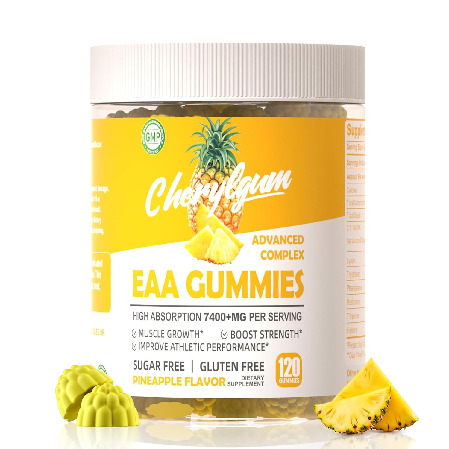 Pineapple EAA Gummies - 120 Gummies, 7400mg Essential Amino Acids, Non-GMO, Gluten Free, Vegetarian