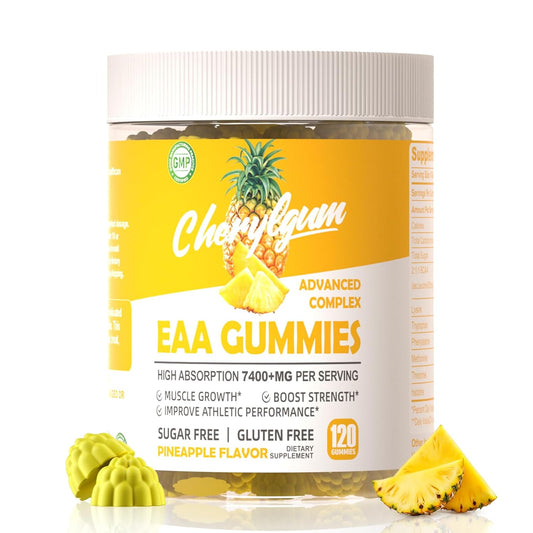 Pineapple EAA Gummies - 120 Gummies, 7400mg Essential Amino Acids, Non-GMO, Gluten Free, Vegetarian