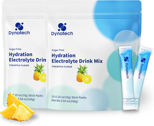Pineapple Electrolyte Drink Mix with 10 Electrolytes & Vitamins - Non-GMO, Gluten Free, Vegan - 32 Servings