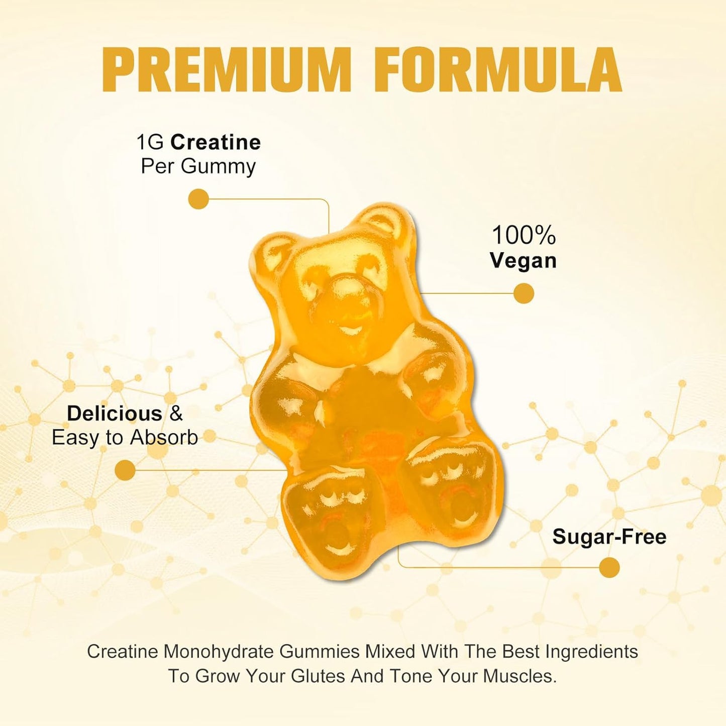 Pineapple Flavored Creatine Gummies for Muscle Strength & Energy Boost - Men & Women Pre-Workout Supplement