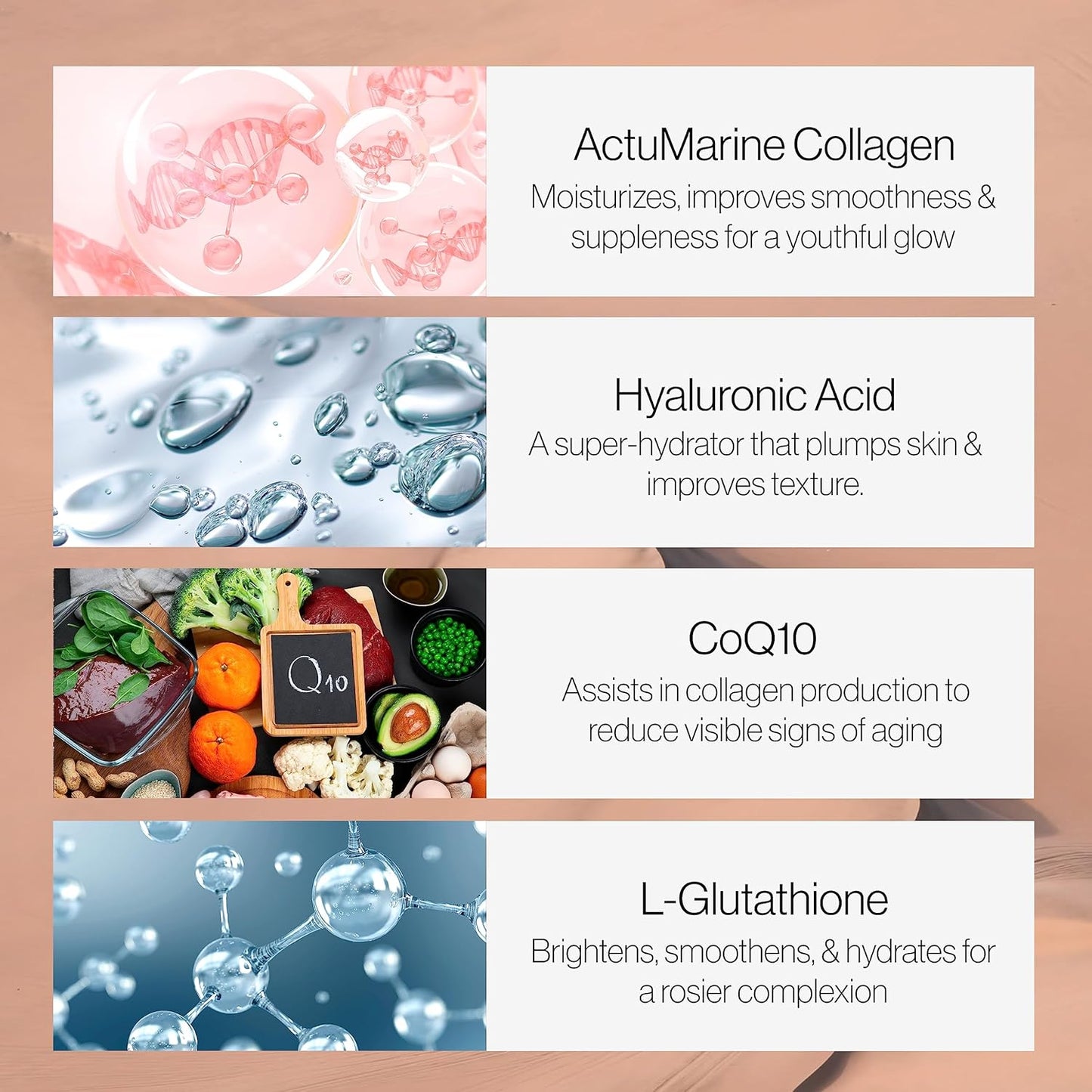 Pineapple Flavored Marine Collagen Powder Drink Mix with Glutathione, Green Tea, CoQ10, & Hyaluronic Acid for Glowing Skin - 110 Sachets