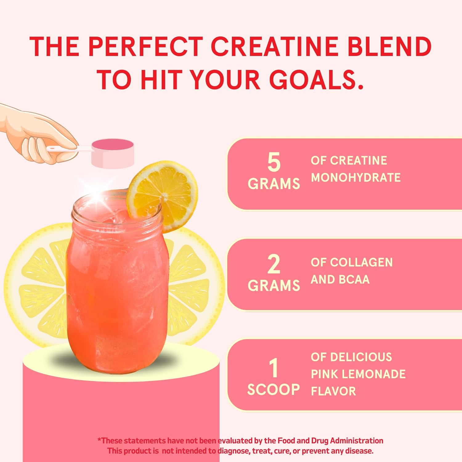 Pink Lemonade Glute Builder: Vegan Creatine Powder with Collagen & BCAAs for Women - 30 Servings