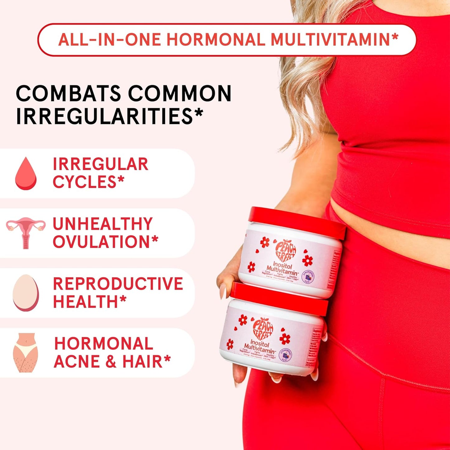 Pink Lemonade Peach Perfect Inositol Powder: Women's Health Multivitamin with Myo-Inositol, D-Chiro Inositol, DIM, Zinc, Magnesium, Vitamin D3 - 30 Servings