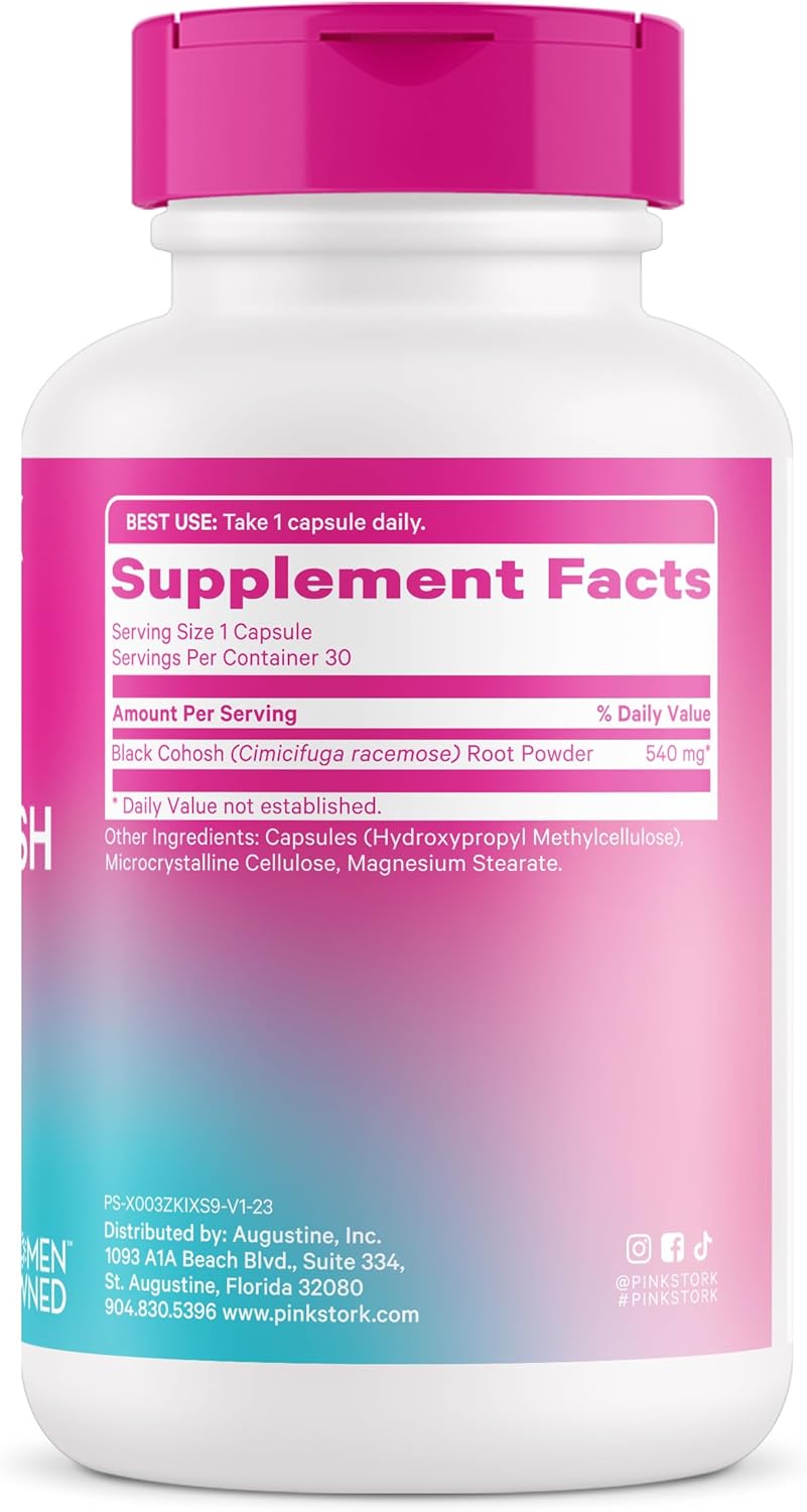 Pink Stork Black Cohosh Capsules - Hormone Balance & Fertility Support - Period, Ovulation, Mood Boost - 30 Capsules, 540 mg