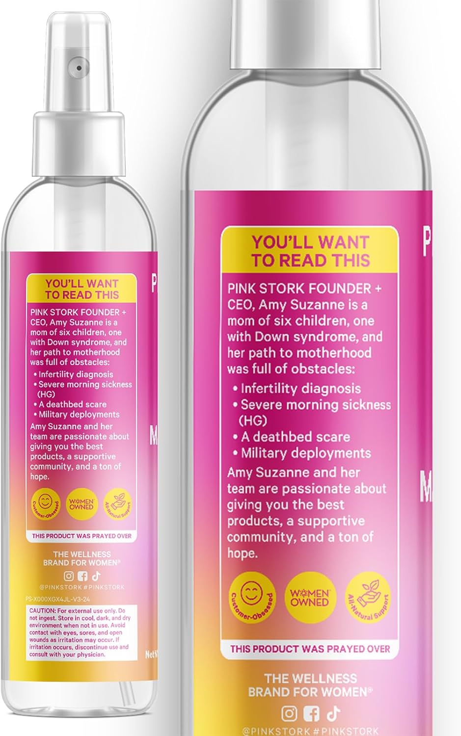 Pink Stork Magnesium Spray Mist - 200mg Pure Magnesium Chloride for Morning Sickness, Stress, & Sleep - Fast-Absorbing 4 oz Unscented Spray