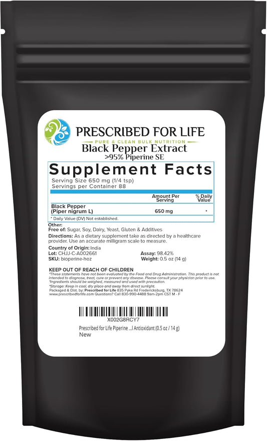 Piperine Powder 95% Extract - Boost Nutrient Absorption - Gluten Free - Vegan - Non GMO - Natural Antioxidant - 0.5oz