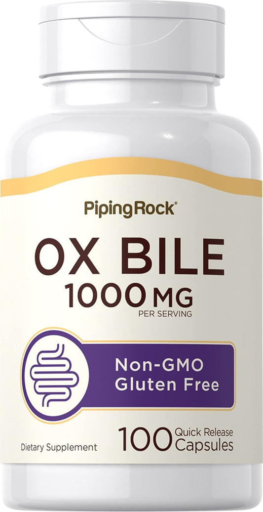 Piping Rock 1000mg Ox Bile Supplement - 100 Capsules, Non-GMO & Gluten Free Digestive Enzyme