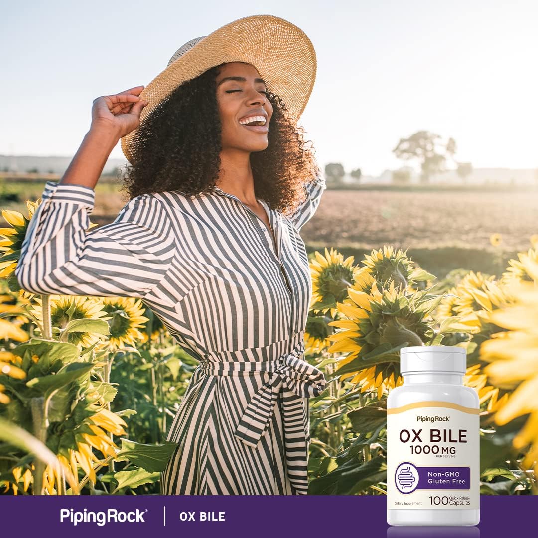 Piping Rock 1000mg Ox Bile Supplement - 100 Capsules, Non-GMO & Gluten Free Digestive Enzyme