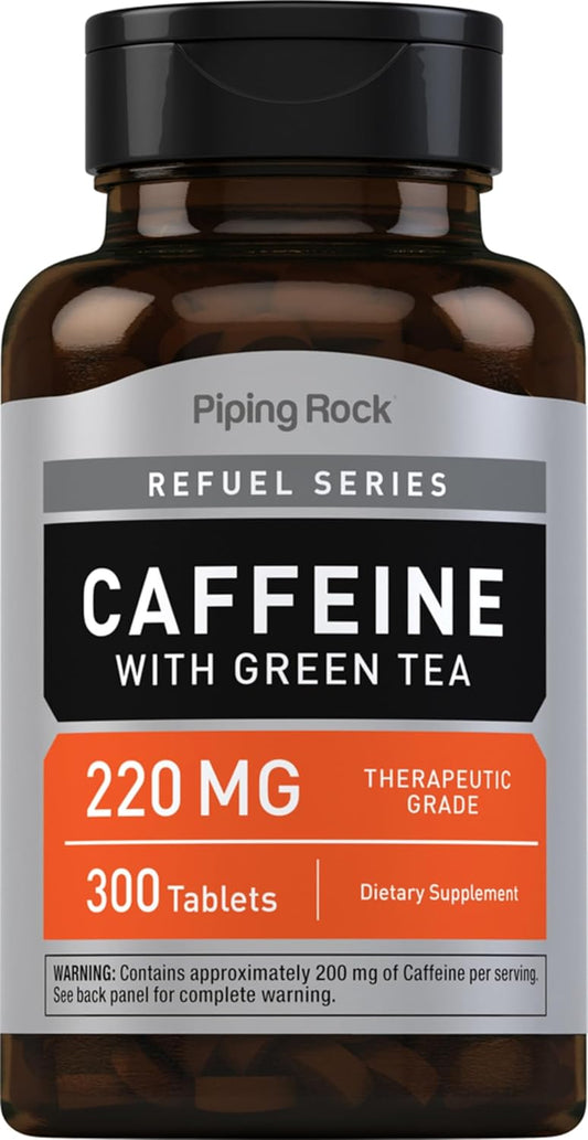 Piping Rock 220mg Caffeine Pills with Green Tea Extract - 300 Tablets | Vegetarian, Non-GMO, Gluten Free Supplement