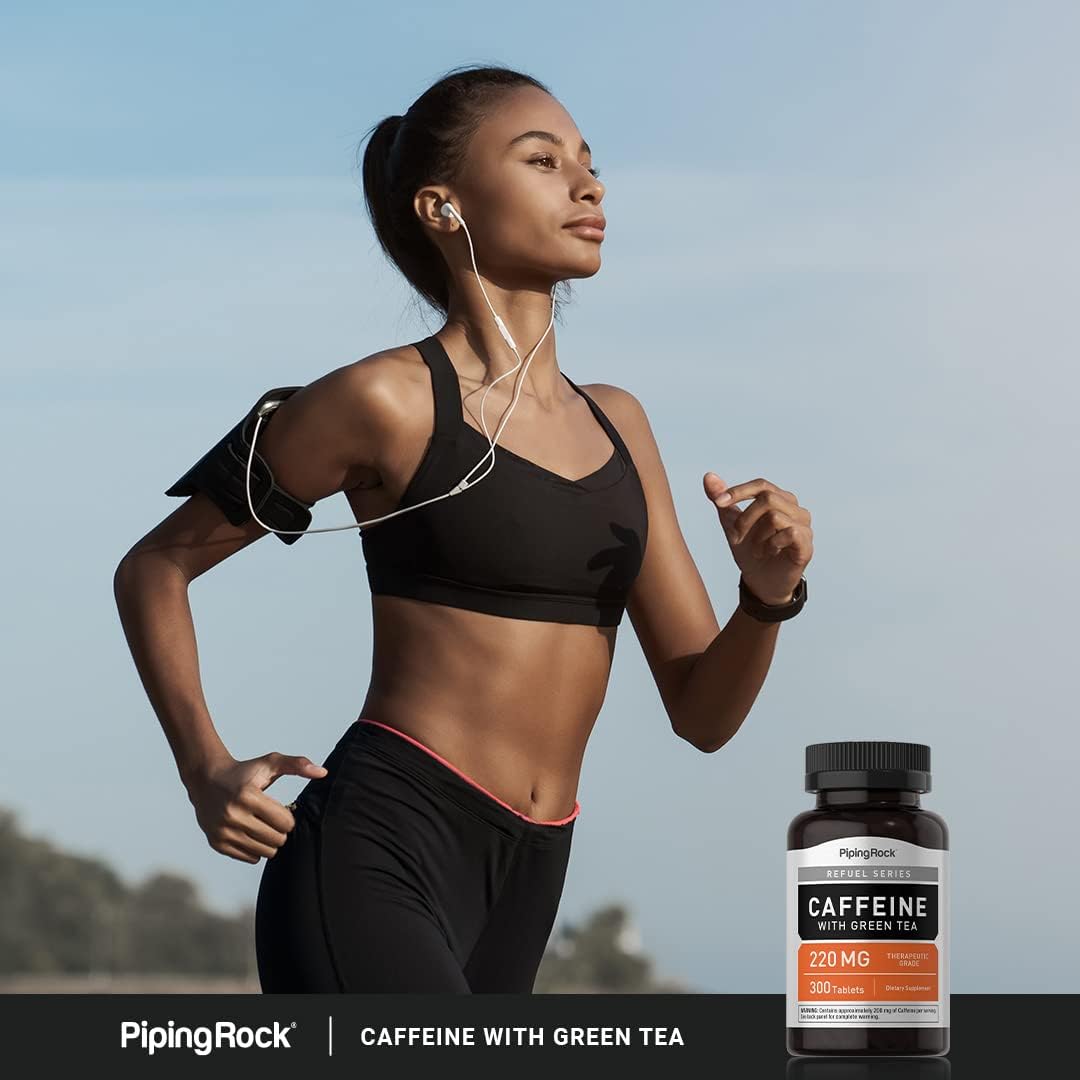 Piping Rock 220mg Caffeine Pills with Green Tea Extract - 300 Tablets | Vegetarian, Non-GMO, Gluten Free Supplement