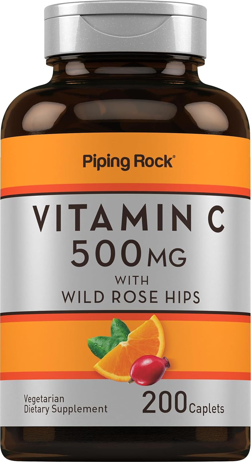 Piping Rock 500mg Vitamin C Caplets with Rose HIPS - Vegetarian, Non-GMO, Gluten Free