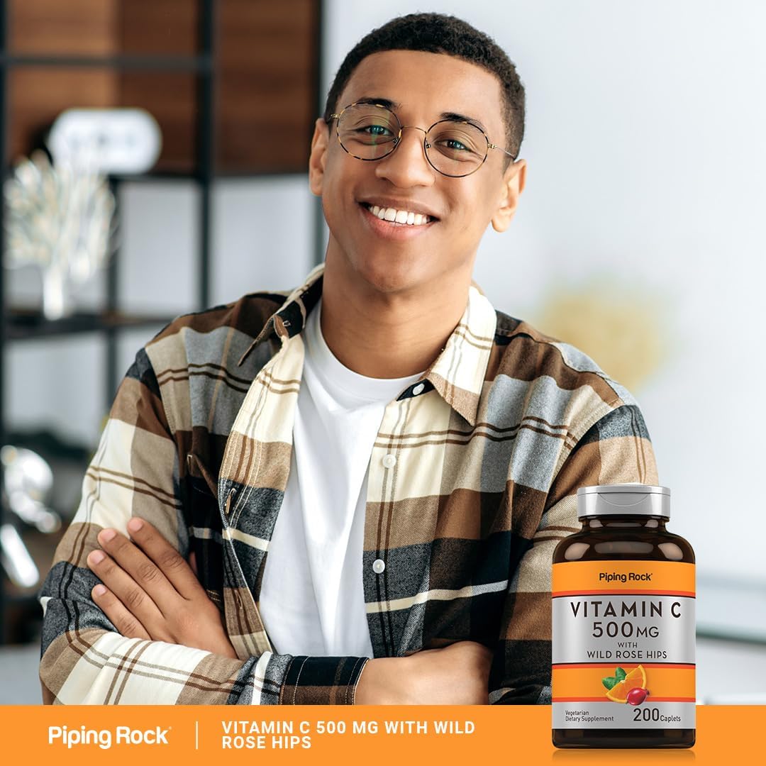 Piping Rock 500mg Vitamin C Caplets with Rose HIPS - Vegetarian, Non-GMO, Gluten Free