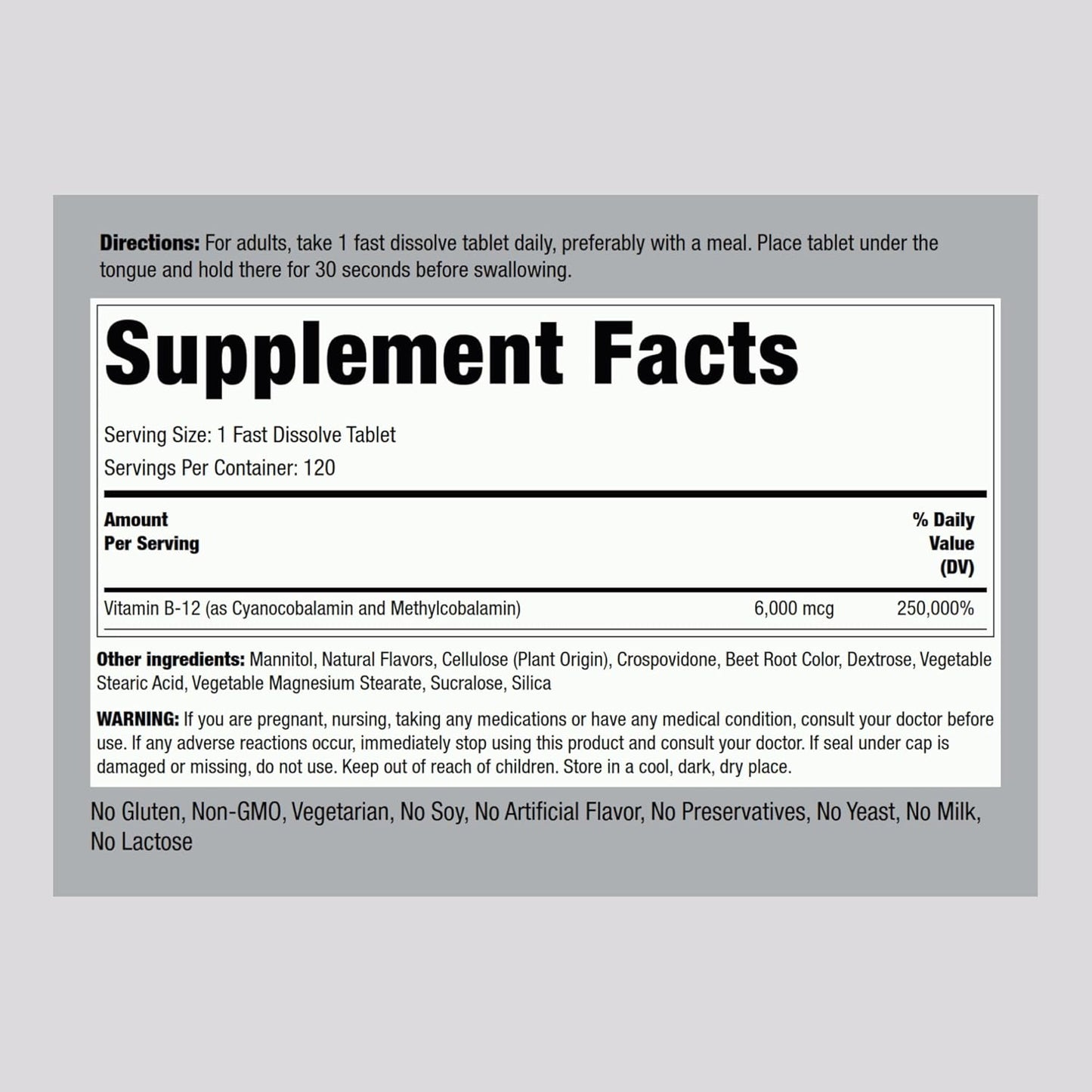 Piping Rock Berry Flavor Sublingual B12 Complex 6000 mcg Tablets - 120 ct | Vegetarian, Non-GMO, Gluten-Free