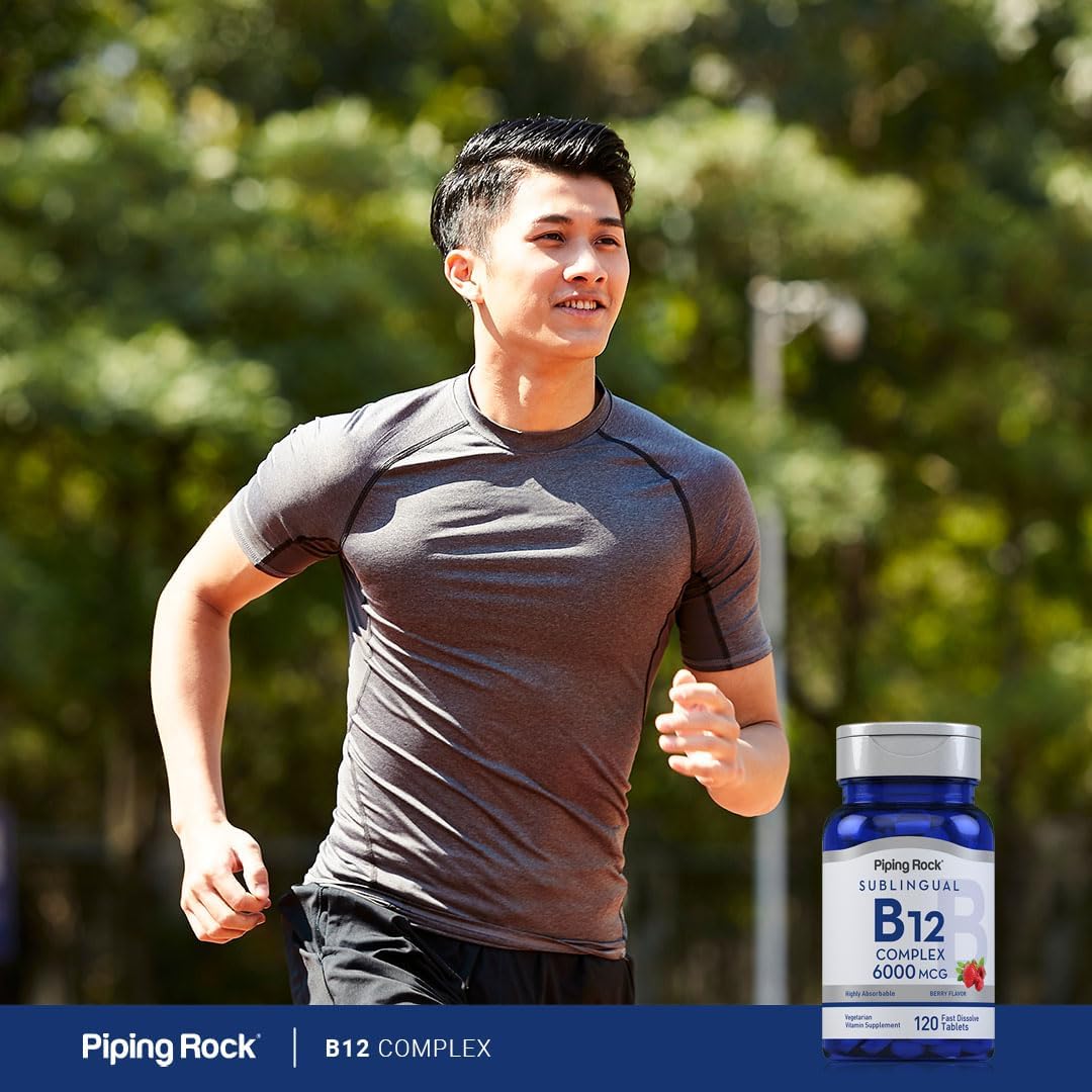Piping Rock Berry Flavor Sublingual B12 Complex 6000 mcg Tablets - 120 ct | Vegetarian, Non-GMO, Gluten-Free