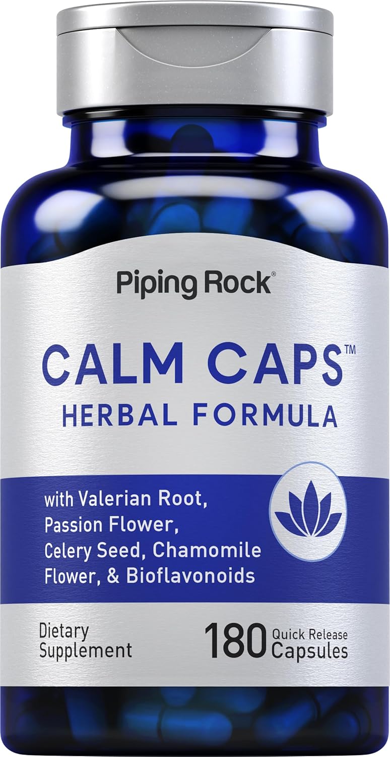 Piping Rock Calm Capsules - 180 Pills Herbal Blend with Chamomile, Valerian, Passion Flower - Non-GMO, Gluten Free Supplement